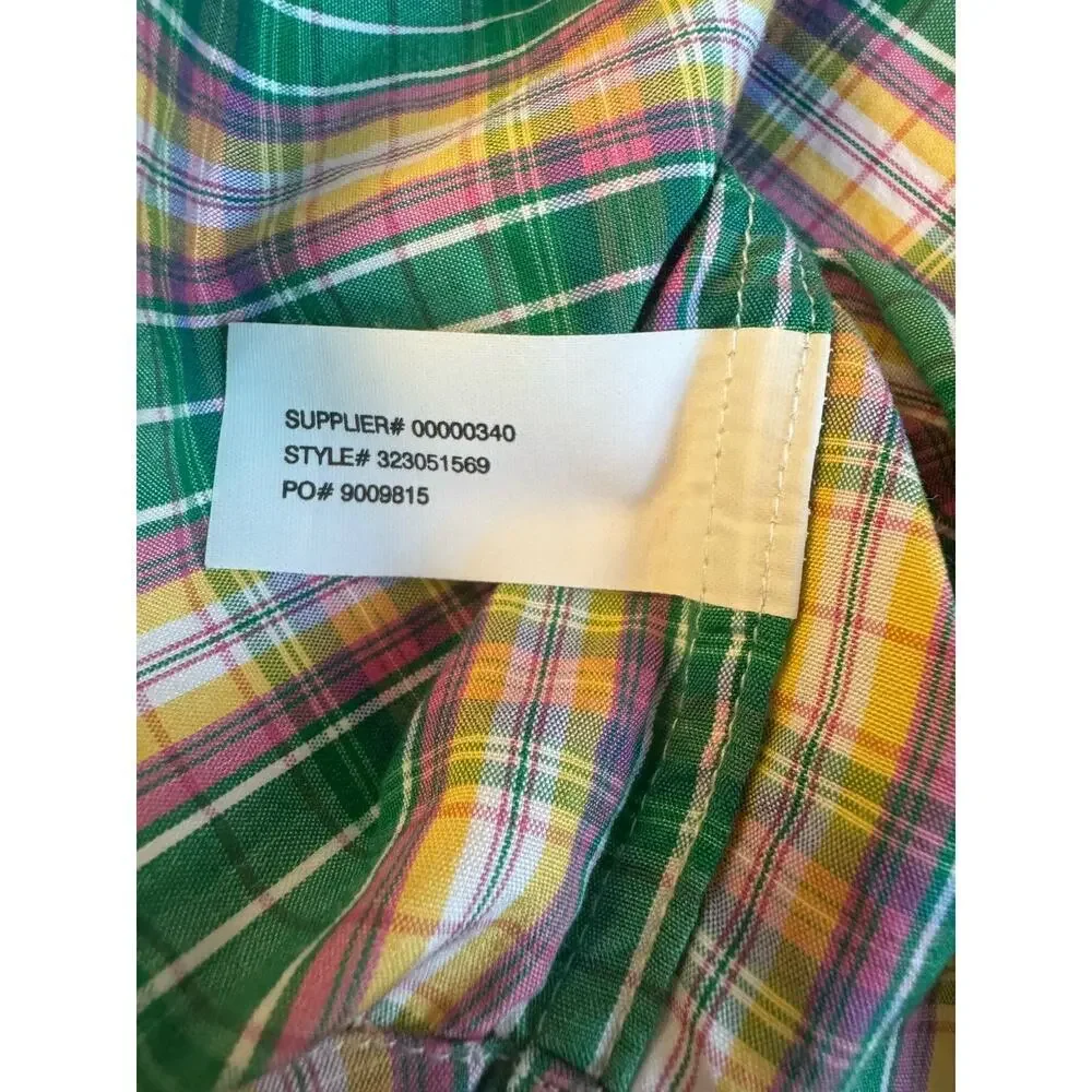 Ralph Lauren Boys Plaid Button Down Shirt Green Sz S 8-10 Cotton